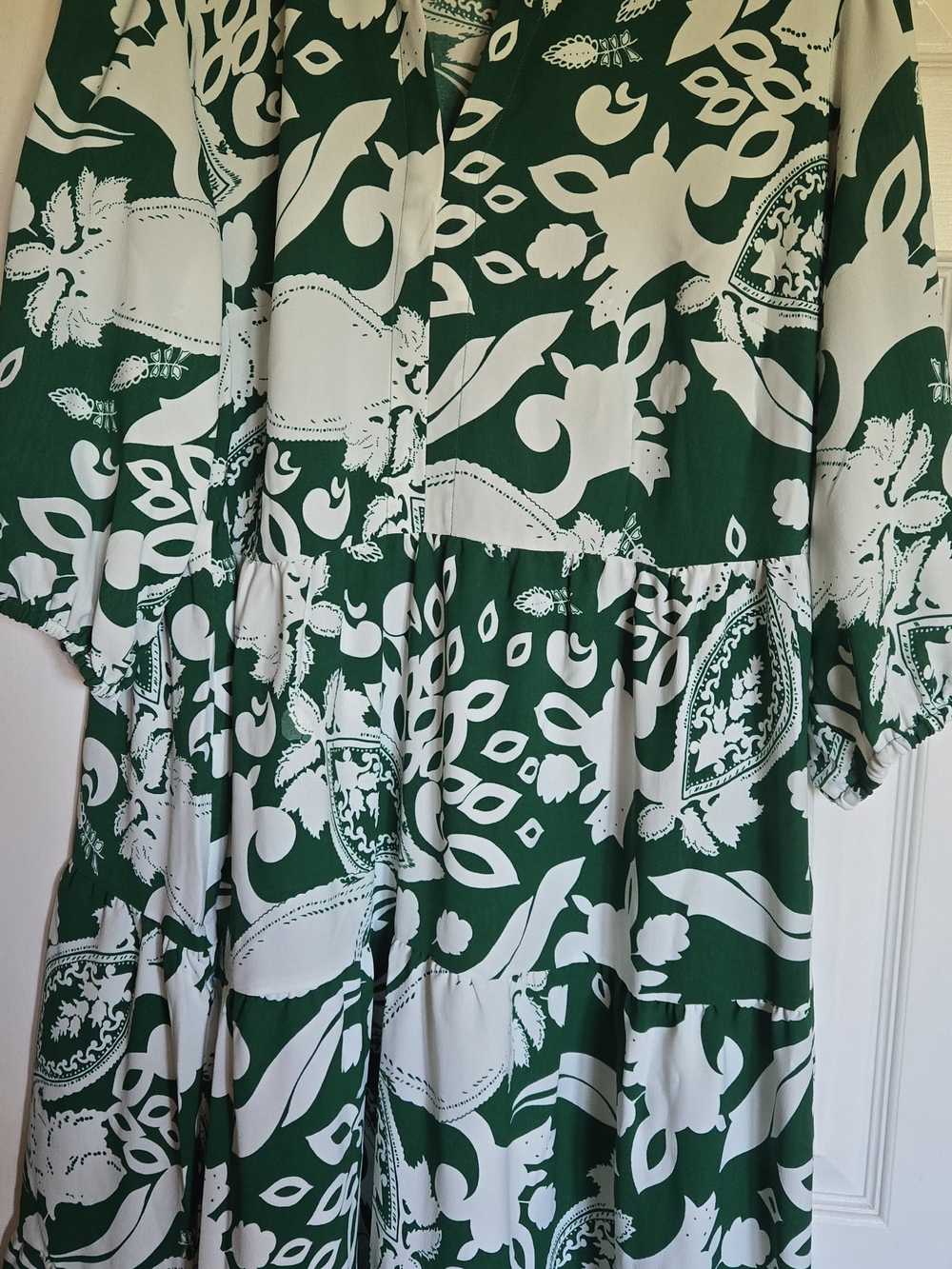 Womens Green and White Printed Dress